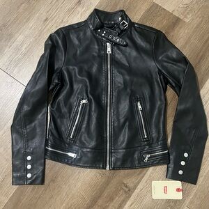 Black Leather Levi’s Moto Jacket - Women